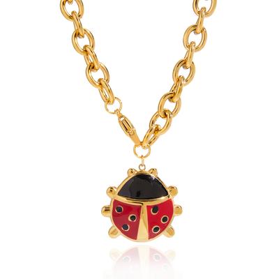 Youthway Cute Oil Drip Ladybird Pendant Necklace For Women Gold Plated Stainless Steel Necklace Fashion Jewelry Girls Gift