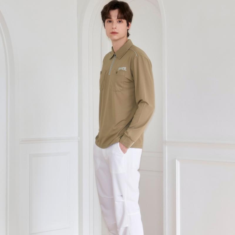 GOXO Logo Long Sleeve Two Pocket Beige