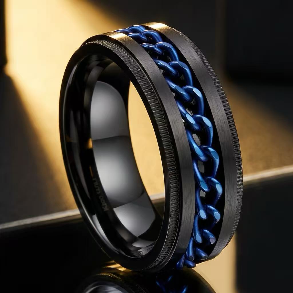 Boys Fashionable Stainless Steel Ring Does Not Fade Ins Wind Chain Rotation Rotation Decompression Titanium Steel Ring Element Ring