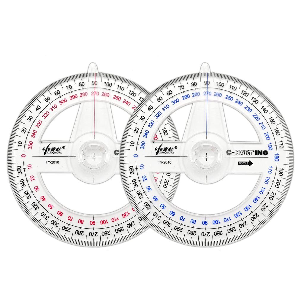 360°-Winkelmesser, 2 Stück, Winkelmesser aus Kunststoff, Mathematik-Winkelmesser, transparentes Winkelmesser, Lineal, Zeichenwerkzeuge, Kreis-Winkelmesser für Geometrie
