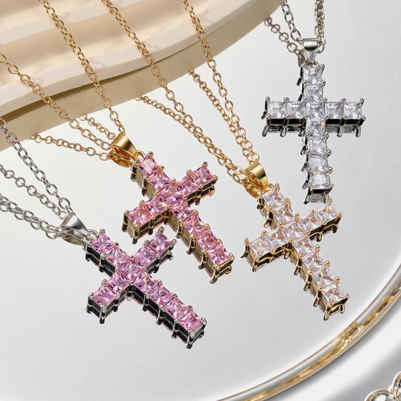 Jesus Cross Pendant Necklaces Sparkling Charm Necklace Punk Jewelry Gift For Women