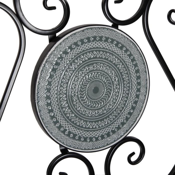 Chaise de jardin Trumpington - 92 x 50 x 39 cm - Motif mosaïque en Métal - Noir et gris - Versa