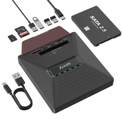 Alxum Improved Version Multifunctional External CD/DVD Drive with 2.5-inch SATA Port and Type-C Port, Supports SD/Micro SD Read/Write, TRIM/UASP [Win2