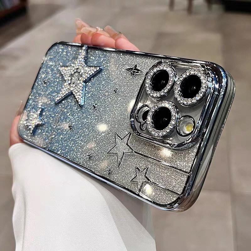 

Роскошный блестящий 3D-чехол со звездами для iPhone 16 Pro Max 12 13 14 15 ProMax, мягкий силиконовый чехол с градиентным покрытием для iPhone 11 13Pro iPhone 13 Pro Max синий
