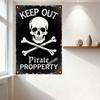 Vintage Weathered Skull Crossbones 'KEEP OUT PIRATE PROPERTY' Metal Tin Sign for Bar Man Cave Home Decor, Rustic Aged Black Meta