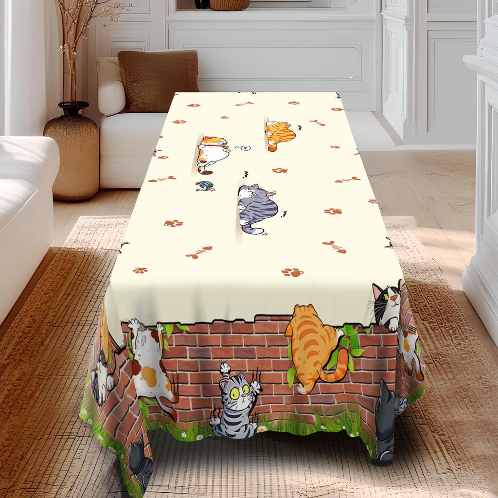 One Cat-Themed Tablecloth, Featuring Cute Cat And Paw Print Designs, Suitable for Home Kitchen Decor, Room Decoration