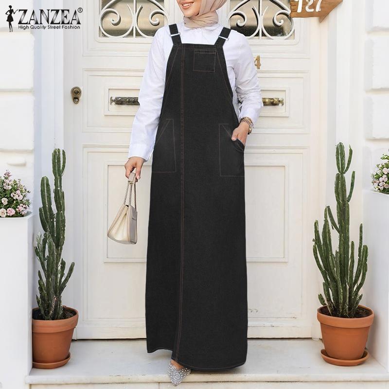 ZANZEA Women Casual Square Collar Loose Sleeveless Suspender Dress