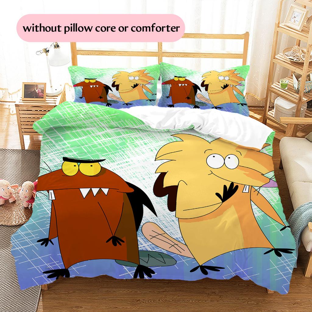 Angry Beavers  Pattern Bedding Quilt Set  Home Decoration  Gift (1 * Duvet Cover + 2 * Pillowcase  Without Core)