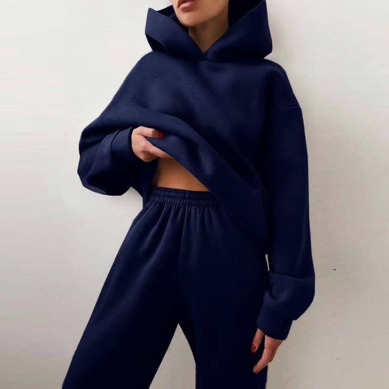 Autumn and winter European and American women's independent station, casual fashion thickened long-sleeve sweatshirt and pants two-piece set