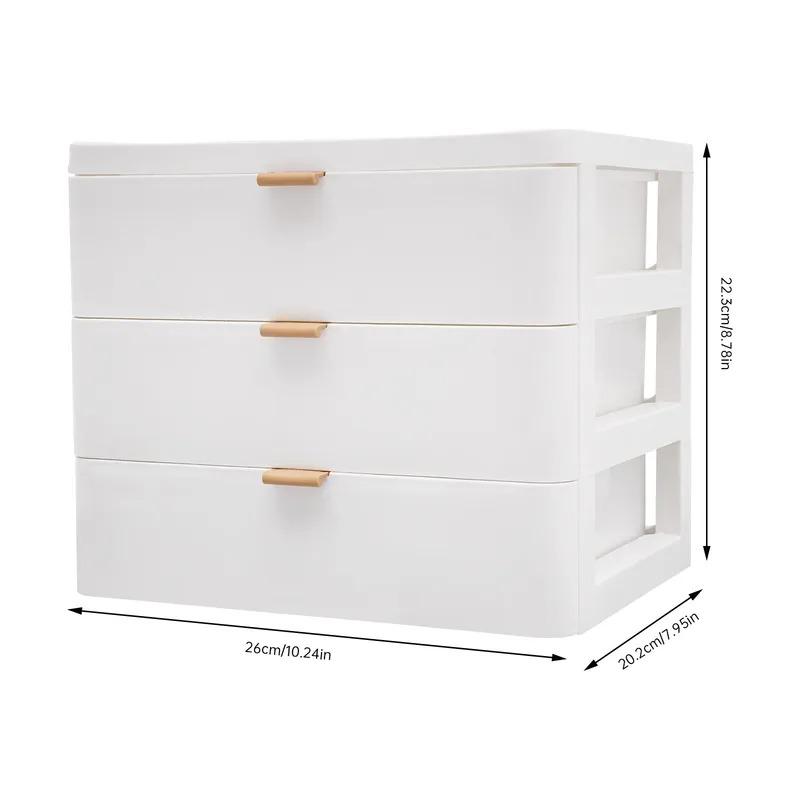 3-Layer White Desktop Storage Organizer with Drawers and Top Platform Durable PP Material Space-Saving Desk Organizer