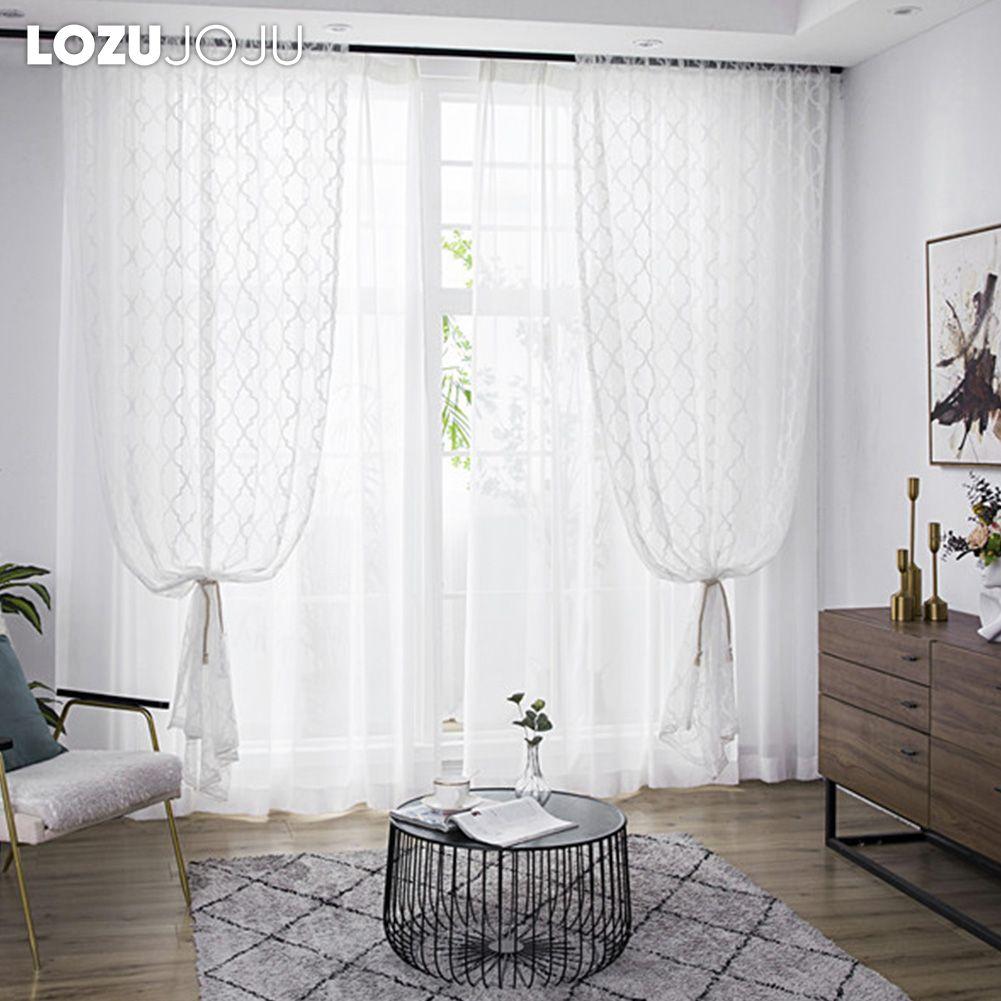 

1 шт. LOZUJOJU белая прозрачная тюль-вуаль с геометрическим рисунком занавеска на окно для гостиной домашний декор