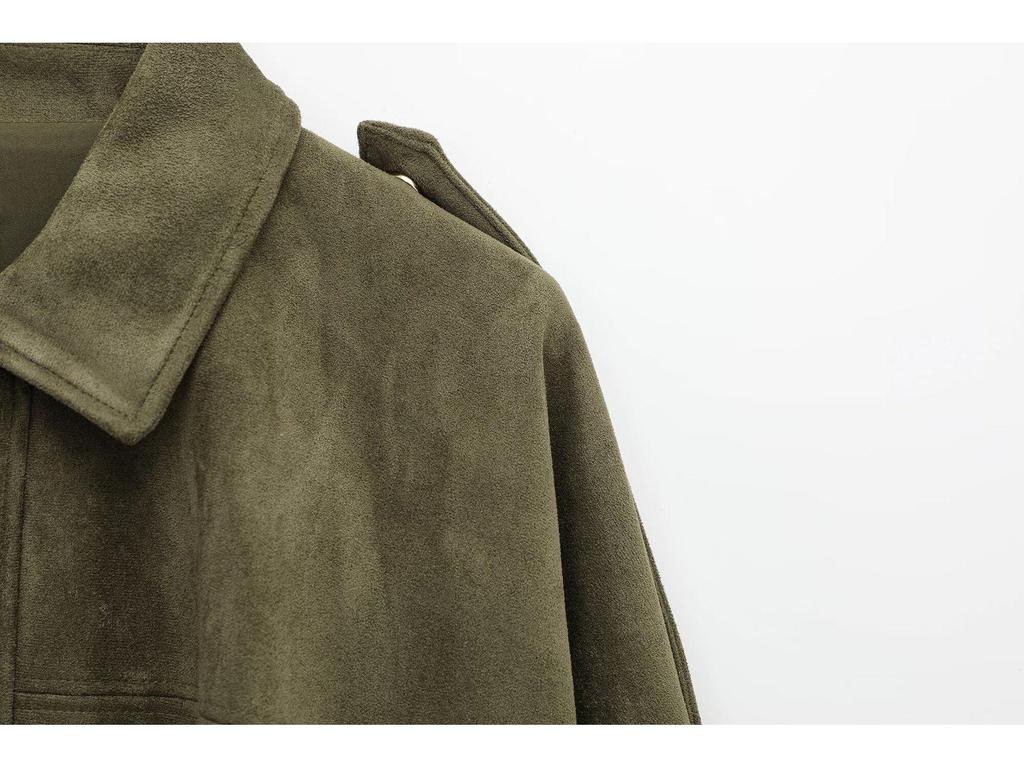 2025 Spring Bestseller: Green Suede Bomber Jacket Coat