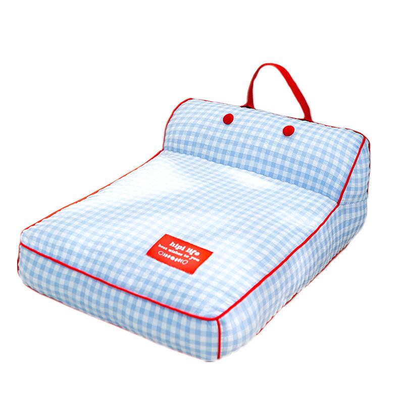 Spring and Summer Korean Plaid Dog Sofa Nest Four-season Universal Kennel Contrasting Color Backrest Dog Cushion Pet Nest Cat Nest