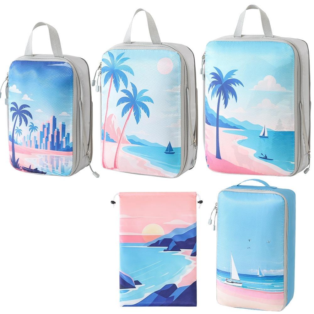 Foldable Travel Storage Bag Large Capacity Compression Packing Cube Printed Travel Organizer  Shoes