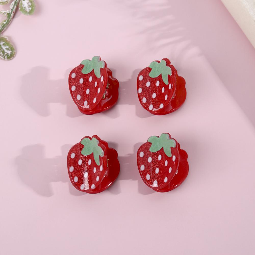 4Pcs Acetate Fruit Hair Claw Clips Cute Mini Sparkling Strawberry Girls Women Side Braid Hairpins Trendy Hair Accessories Gifts