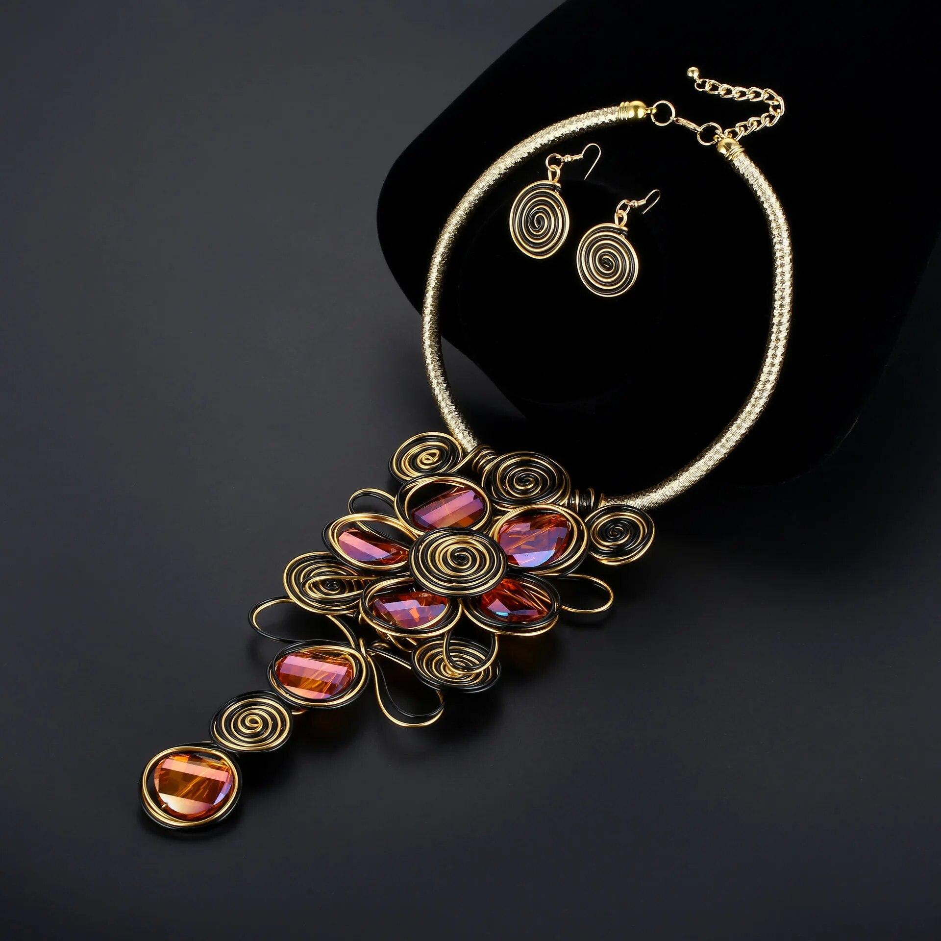 

Комплект африканского ожерелья ручной работы, толстое кружевное ожерелье-цепочка, алюминиевое ветровое индивидуальное ожерелье, женское золотого цвета, винтажный комплект ювелирных изделий