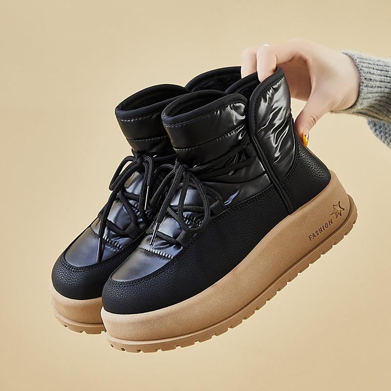 Women's Lace-up Cold Warm Padded Snow Boots Thick Soled High Anti-skid Wear Outdoor Leisure Sports Cotton Boots