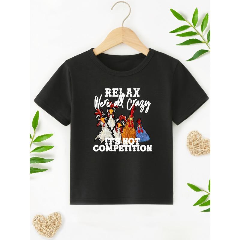 European sizes Cartoon Rooster Print Boys Comfortable Versatile Short Sleeve T-Shirt Boys Tee Tops 110 чёрный