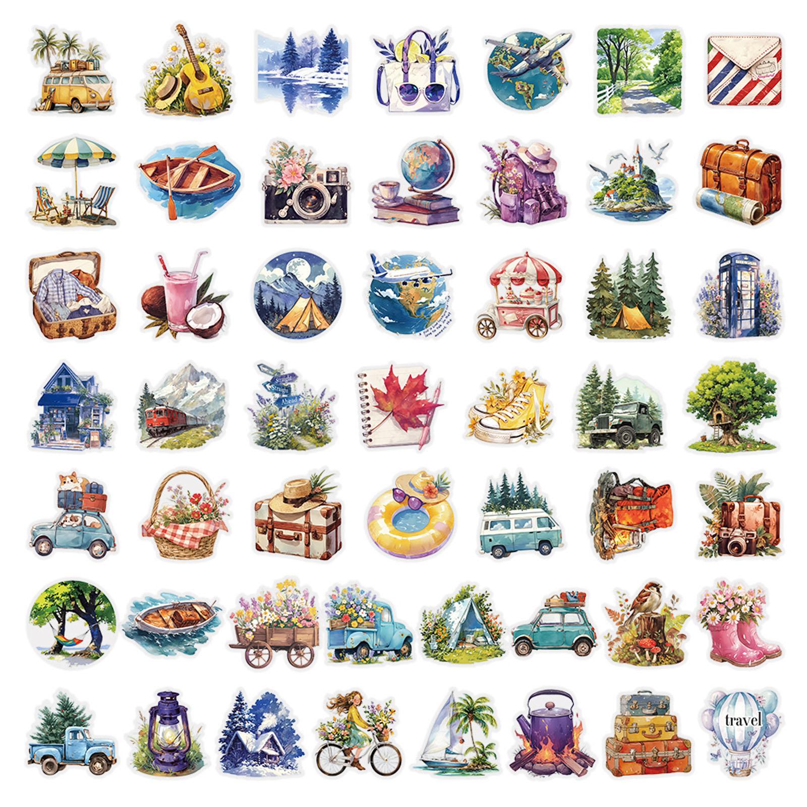 

50 шт. Наклейки для путешествий на открытом воздухе, Персонализированные акварельные наклейки с изображением пейзажей для путешествий и кемпинга, Наклейки для мобильного телефона
