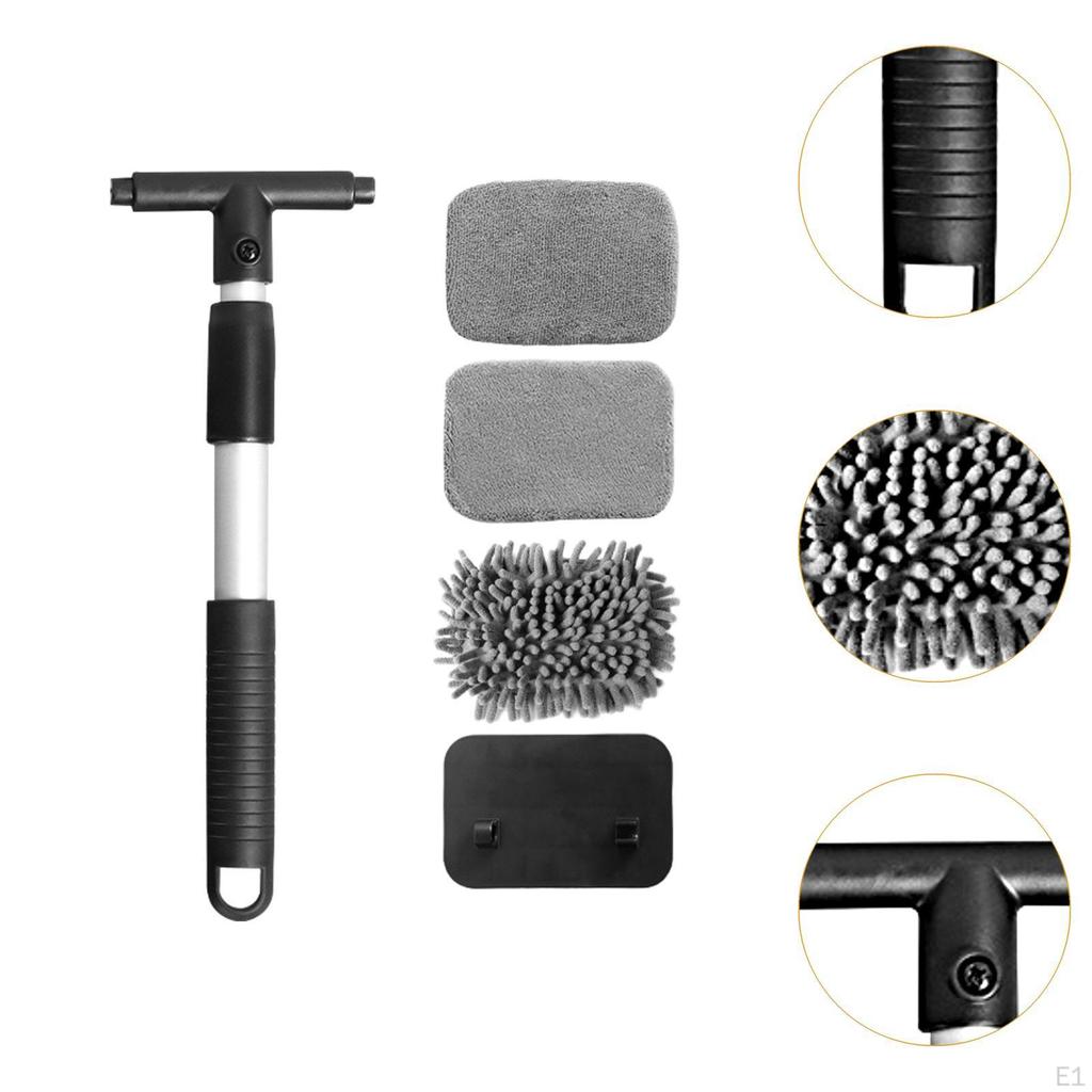 Car Window Cleaner Tool with Extendable Handle And 4 Washable Pads for Auto Detailing