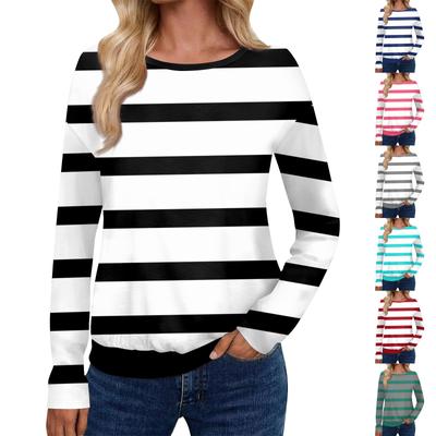 Women's Fashionable Casual Long Sleeved Printed Off Shoulder Round Neck Top