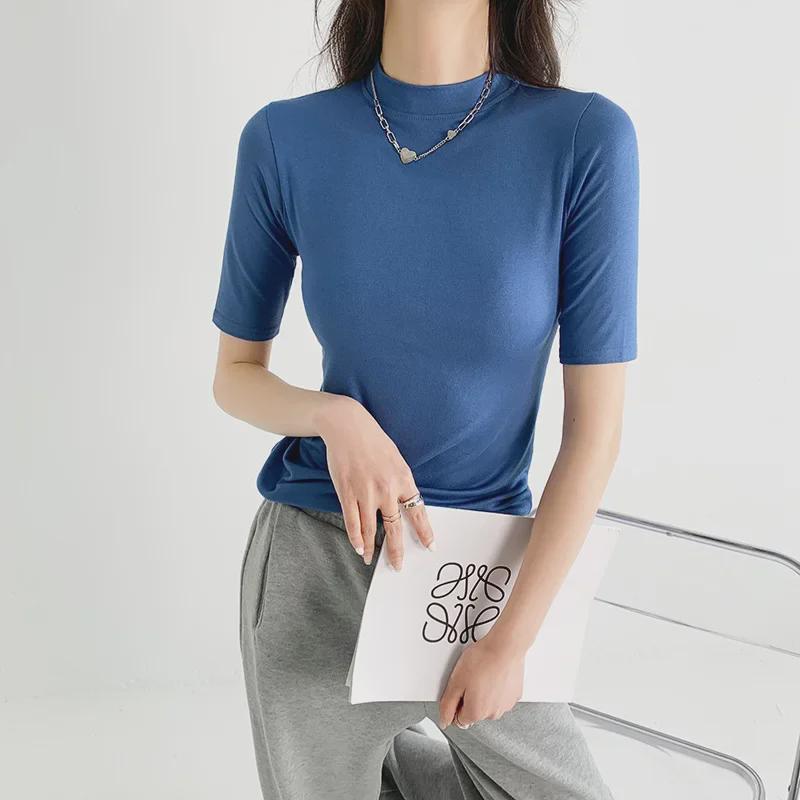 Women's Summer Slimming Stand-Up Collar T-Shirt - Short/Mid Sleeve