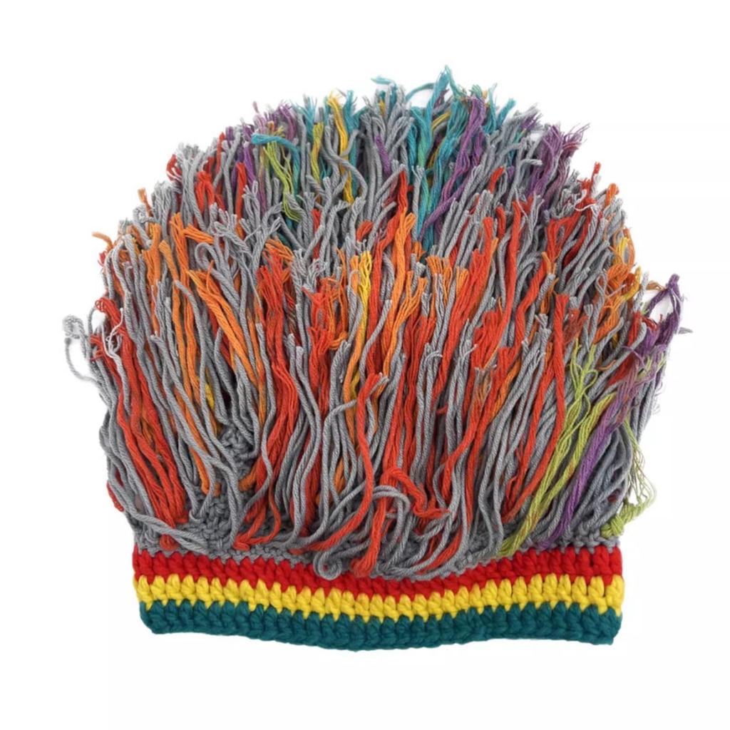 Knitted Beanie with Dangling Yarn Strands Full-Coverage Dread