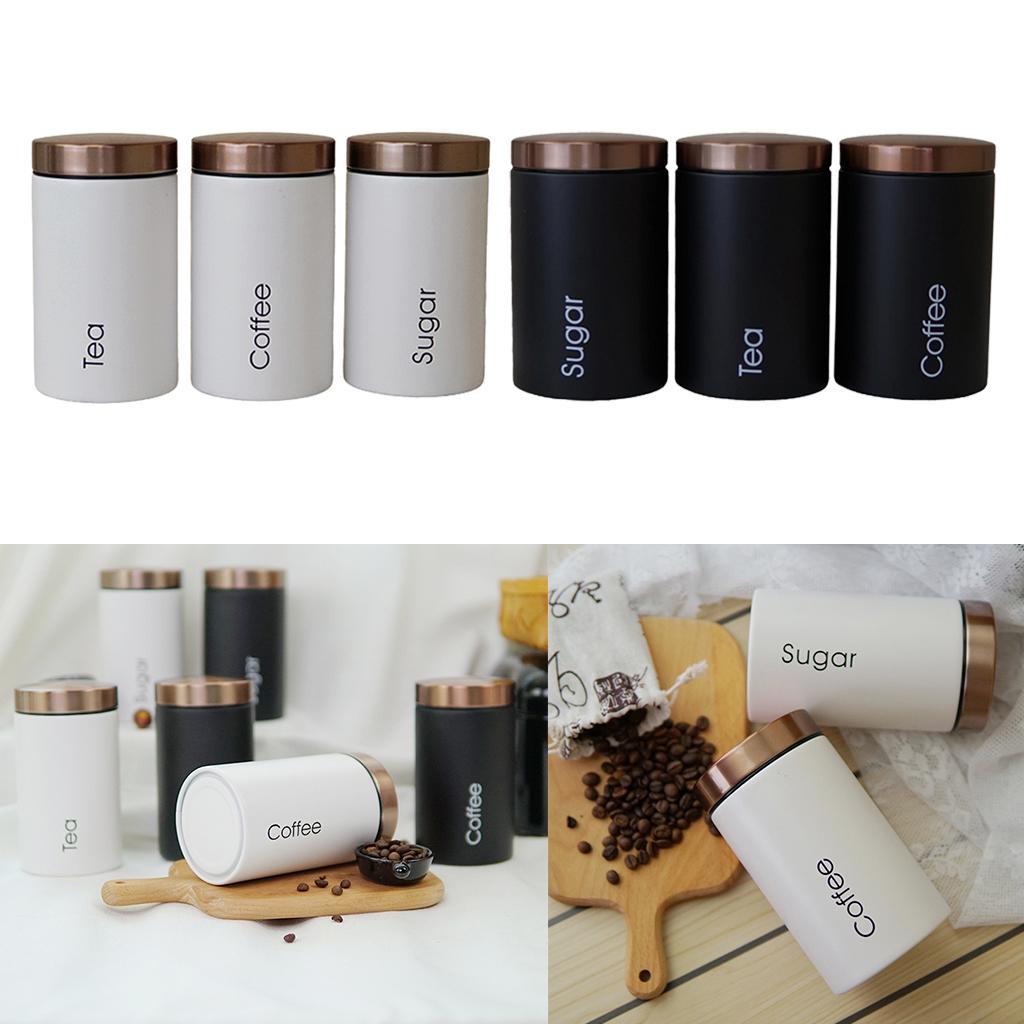 3pcs/Set Food Storage and Organization Canister for Coffee, Tea, Sugar - White