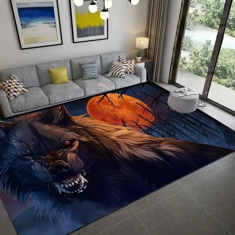 Rocky Canyon Wolf Rug, Mysterious Wilderness-Themed Home Decor Carpet with Rugged Terrain Charm for Living Area