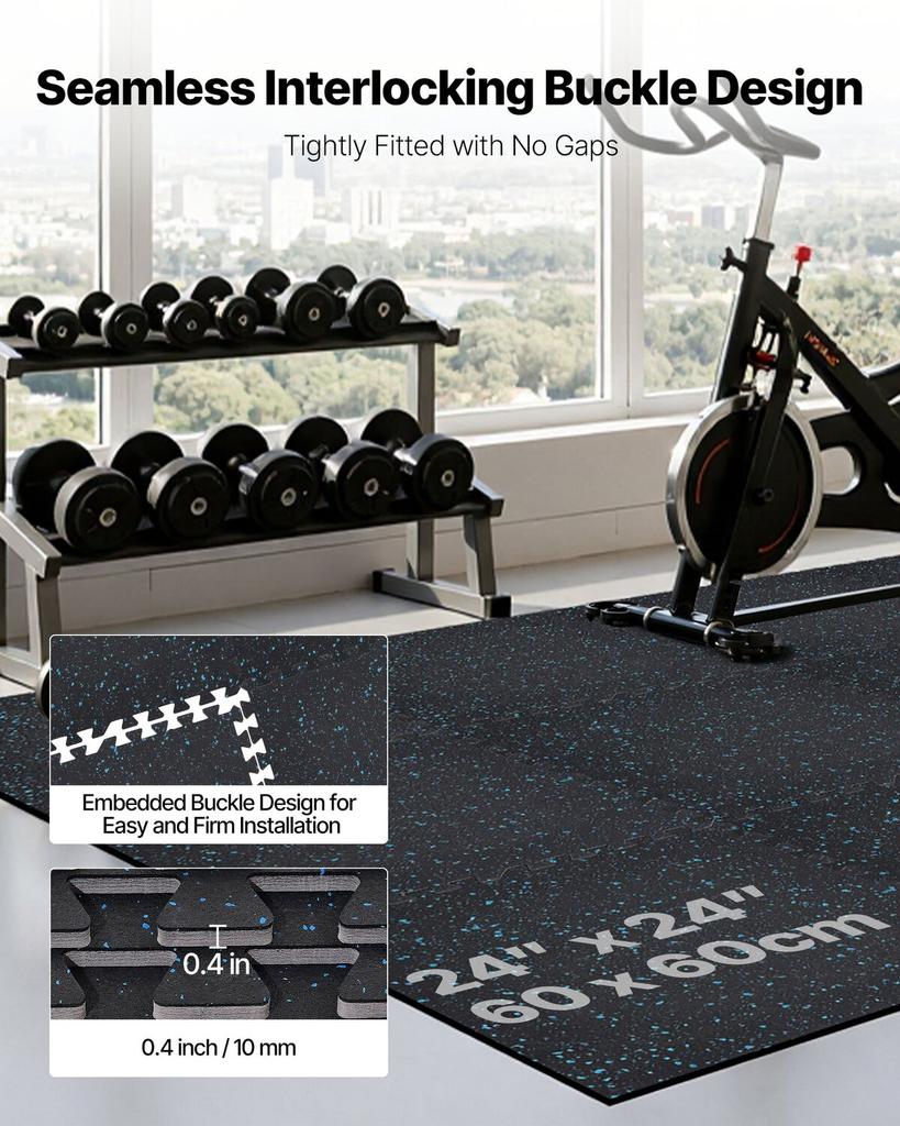 Puzzle Exercise Mat, 24 PCS Fitness Equipment Mats, 610 x 610 x 10 mm, High-Density EVA Foam Mats Set, Interlocking Rubber Soft Tiles, Protective