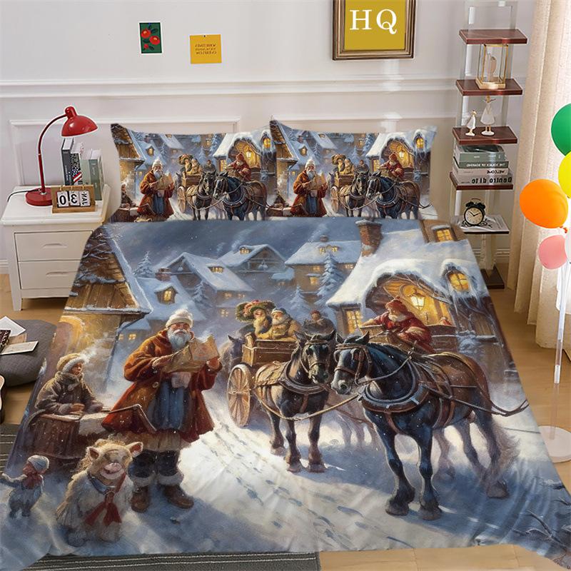 Christmas Snow Scene 3D Printed Polyester Pillowcase Quilt Cover Two Or Three Piece Set