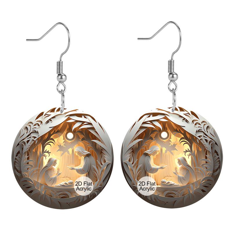 

2D Плоские 1 пара Узор Рождественской сцены Христианский дух Религиозная живопись Акриловые серьги Ювелирные изделия для женщин