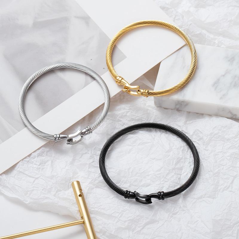 Gold Color Stainless Steel Heart Pendant Charm Bangle Bracelets For Men Women Jewelry Gift