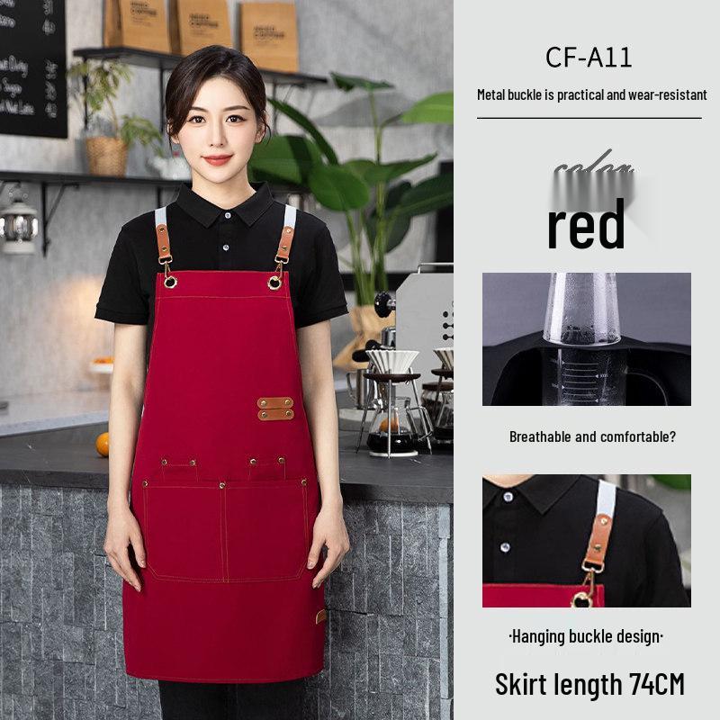 Waterproof and Oil-proof Canvas Waist Apron for Baking, Cooking, and Catering One Size