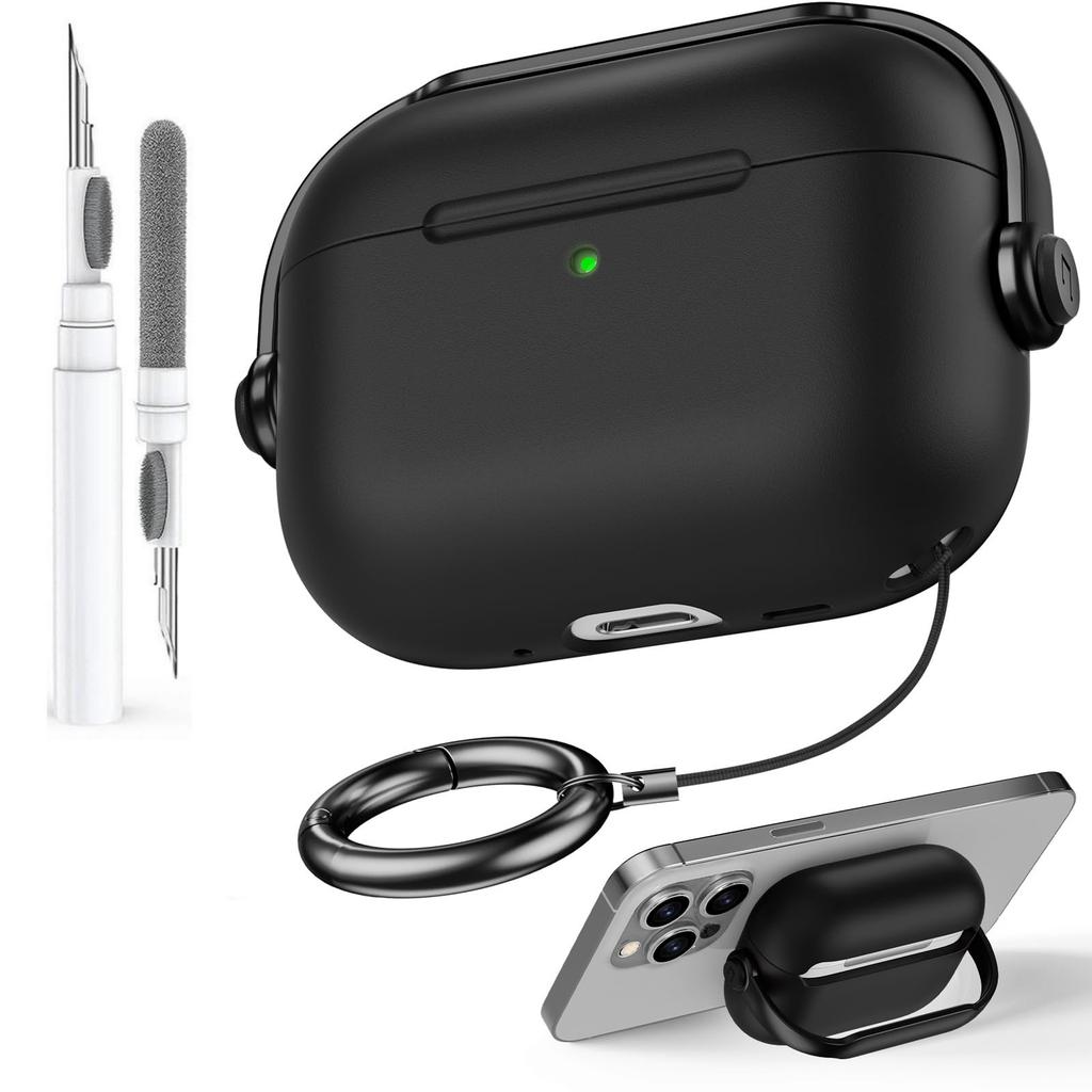 (Black +Red) for Airpods Pro 3 Case Safety Lock Case for Apple Airpods Pro 3 2025 with Phone Stand&Cleaner Kit For Airpods Pro 3