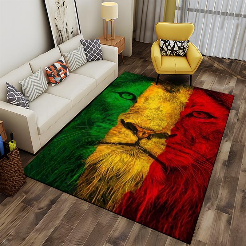 Lion Face Carpet with Green, Yellow, Red Gradient Design for Home Decor Suitable for use as an anti-slip for living room bedroom sofas