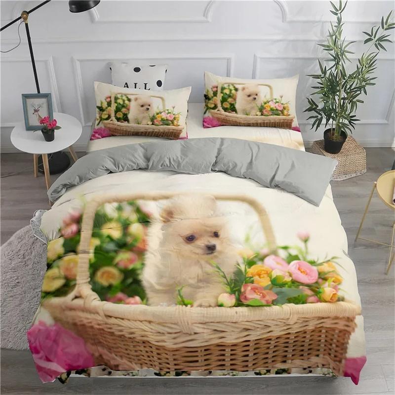 Vibrant Warm Pomeranian Dog Puppy for Teens Adults Pet Animal Colorful Sky 2 3pcs Polyester King Queen Quilt