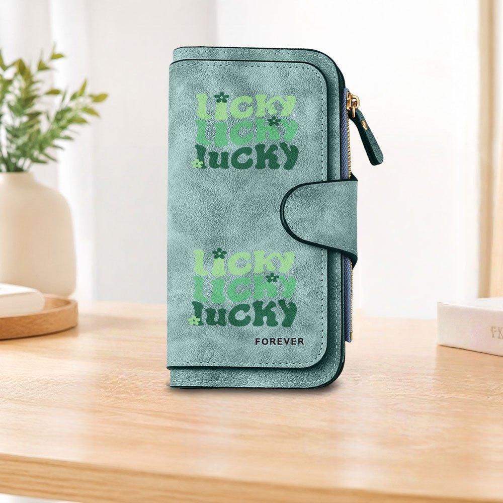 LUCKY printed long zipper wallet, large-capacity card holder, unisex clutch bag, stylish zippered coin purse, suitable for daily use, a great gift