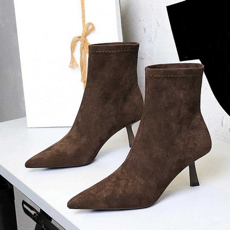 Fashion Liyke Vintage Women Ankle Boots Fashion Pointed Toe Spring Autumn Low Thin Heels Pumps Shoes Ladies Stretch Slim Short Booties