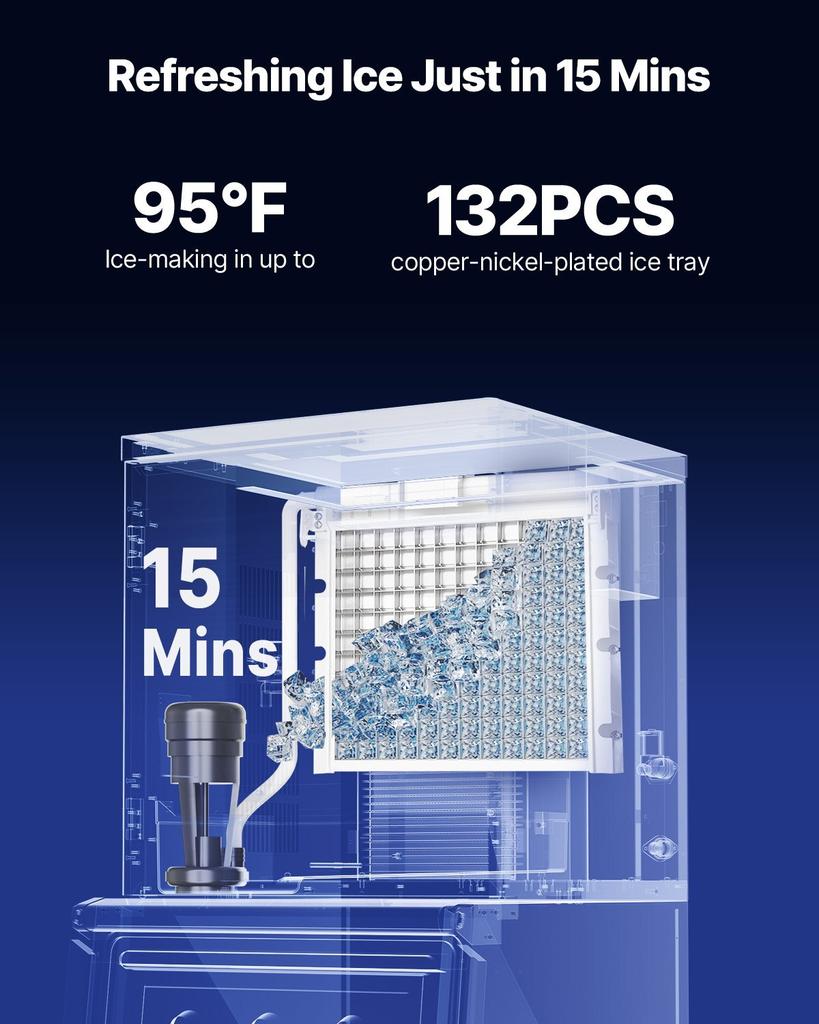 Commercial Ice Maker Machine - Head, 136 kg/Day Stainless Steel Ice Machine with Scheduled Ice-Making, Self-Cleaning, Adjustable Thickness, Ideal for
