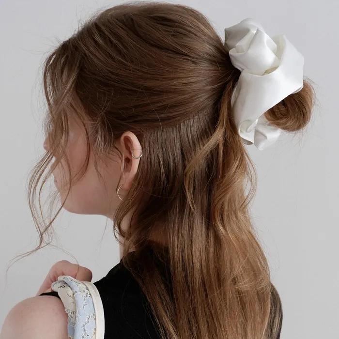Pearl Satin Scrunchie_Large_Light Ivory