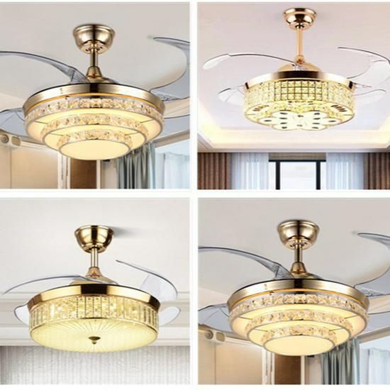European-Inspired Crystal Chandelier Ceiling Fan with Smart Inverter and Invisible Design for Living, Dining, & Bedroom