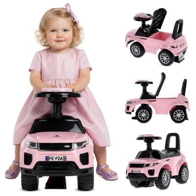 Sun Baby Lichtroze Loopfiets met Duwstang voor Kinderen 12 Maanden+ met Geluid, Rugleuning en Opbergvak
