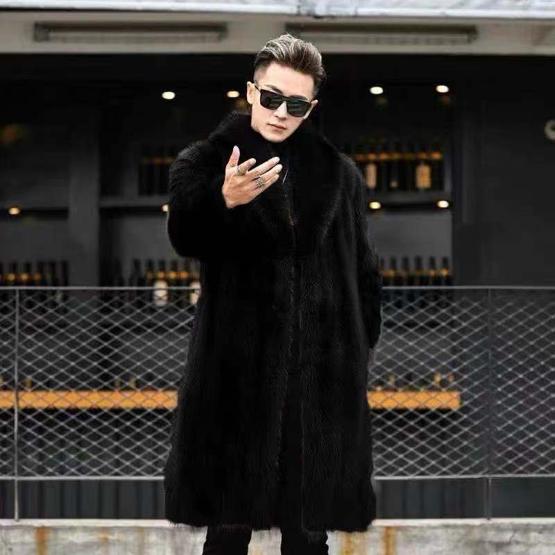 Nerzmantel für Herren, ganzer Nerz, Herbst und Winter, neu, verdickt, lang, lässig, großer Herren-Kunstpelzmantel, Herrentrend