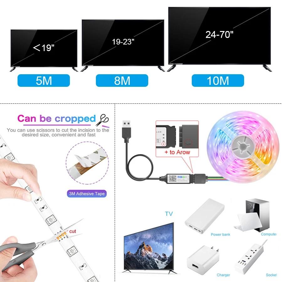 Tuya WiFi LED RGB Strip Lights Color Changing 5050 Led Lights Alexa Flexible Ribbon Luces for 5V USB TV BackLight Room Decor