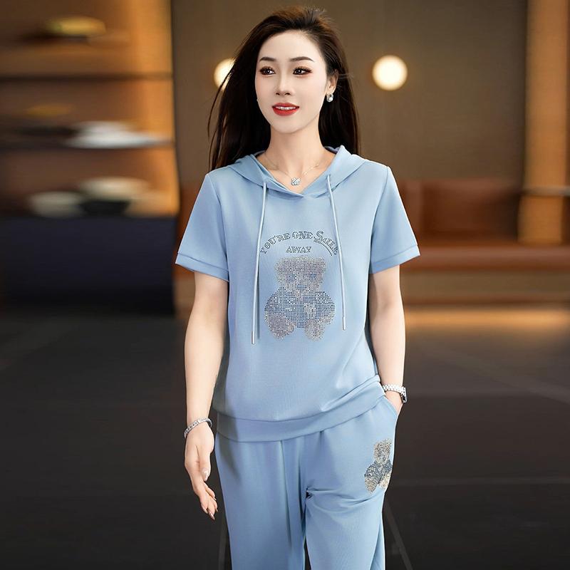 

2026 Summer Chic Women s Suit Set: Young Style Short Sleeve Top & Drape Long Pants Two-Piece 3XL (suggested 130-140 jin)