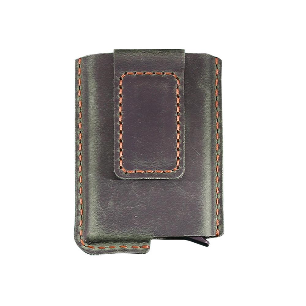 Handmade PoP Up Card Holder Genuine Leather Credit Card and Money Clips Case RFID Blocking Minimalist Wallet with Compartment for Notes