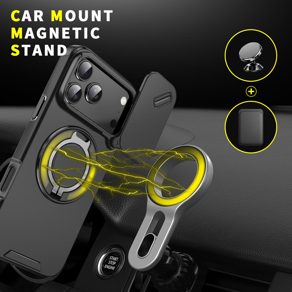 Magnetic Ring Stand Slide Camera Case For iPhone 17 Air 16 15 14 13 12 11 Pro Max Plus 16E For Magsafe Shockproof Rugged Cover