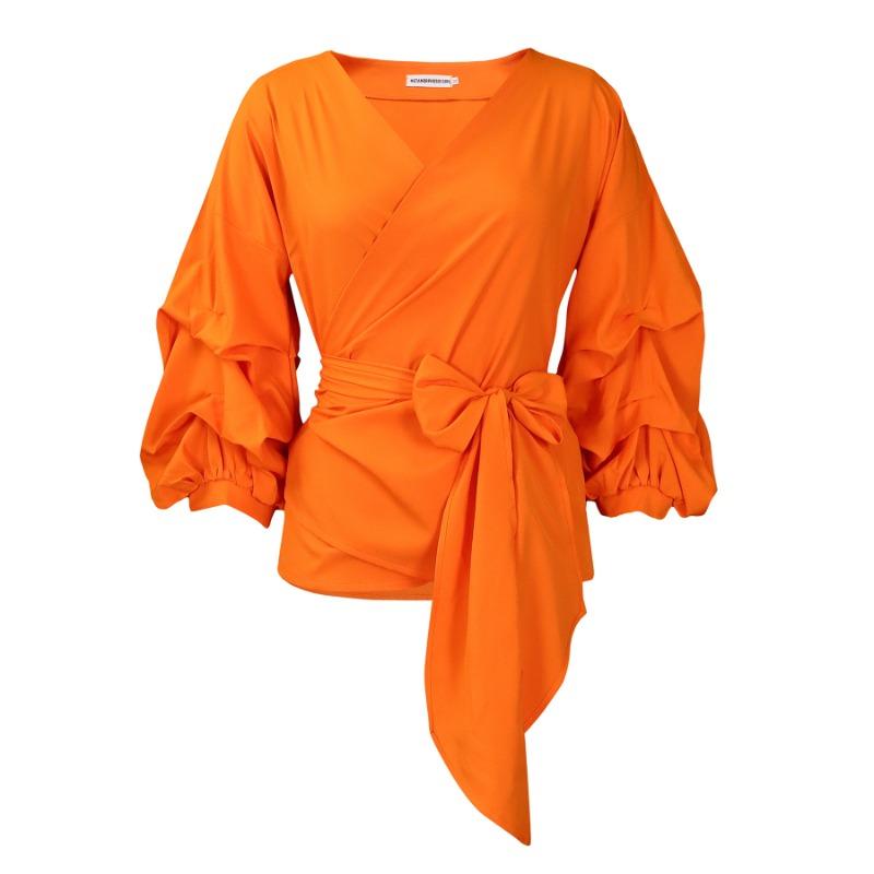 

Новая летняя мода однотонный топ с открытыми плечами, перекрещенными бретелями, рукавами-пузырями, сексуальным V-образным вырезом XXXL оранжевый