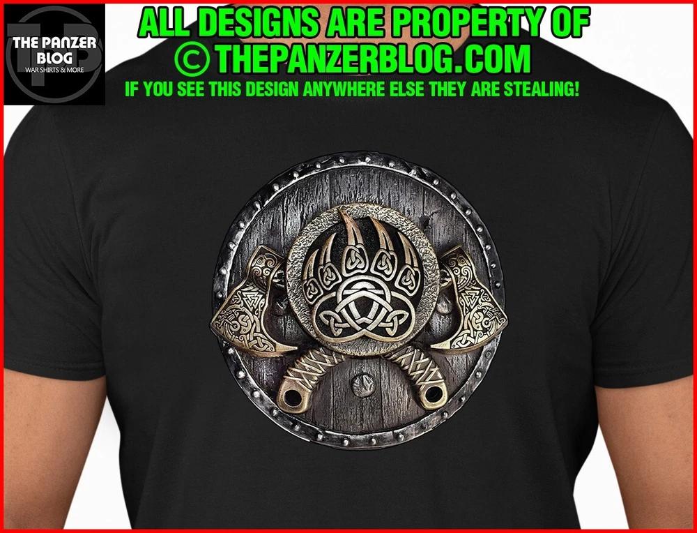 Viking Bear Claw Shield T-Shirt Nordic Celtic Axe S